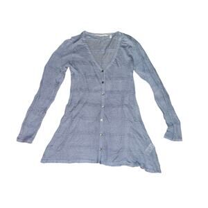 Soft Surroundings Cardigan Womens Sz XS Blue Striped Button Up Linen Blend Tunic